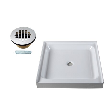 Westbrass Shower Pan 36 x 36 3-Wall W/ Center Solid Brass Drain W/ Modern Cross Grid in Polished Chrome HPG3636WHB-26